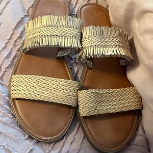 Universal Thread Tan Braided Fringe Slide Sandals